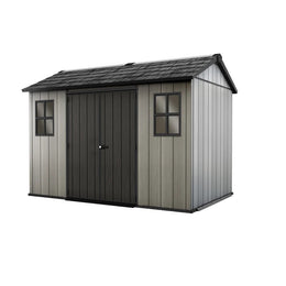 Casetta in duotech verniciabile grigio effetto legno 2 porte e 2 finestre 350x229xh.254 cm
