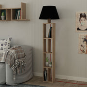 Lampada da Terra con Libreria Rovere e Parlume Nero 23,5x15x163,5 cm