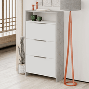Scarpiera Kaju 3 ante a ribalta bianco e struttura effetto marmo grigio EFFEZ