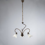 Lampadario sala ferro Marrone Oro  paralumi vetro Bianco 50x h46 cm