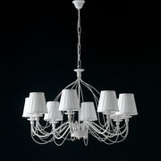 Lampadario in ferro Bianco shabby otto luci paralumi bianchi 83x h49 cm