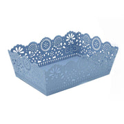 Vassoio metallo azzurro con decorazionivarie cm22x15h7.5/8