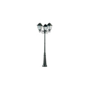 Lampione 3 luci in pressofusione di alluminio nero diffusori in vetro h. 264 cm