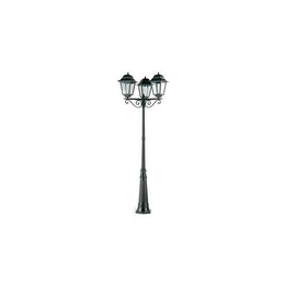 Lampione 3 luci in pressofusione di alluminio nero diffusori in vetro h. 264 cm