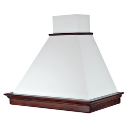 Cappa aspirante MARY in acciaio inox bianca e cornice in legno colore tabacco cm 90