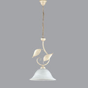 Lampadario a sospensione in ferro Avorio Oro una luce vetri alabastro Bianco 30x h50 cm