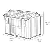 Casetta in duotech verniciabile grigio effetto legno 2 porte e 2 finestre 350x229xh.254 cm