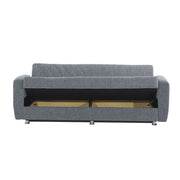 Divano letto 3 posti in tessuto grigio con contenitore 214x80xH.83 cm