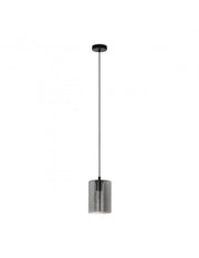 Sospensione Isola Cucina Cadaques in Vetro Cilindro Fumé con 1xE27 Ø16 cm Eglo