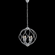 Lampadario deco sospensione ferro Bianco Argento quattro luci 43x h50 cm