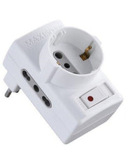 Adattatore triplo con interruttore termico e prese bipas e schuko Electraline bianco 2P+T asimmetrico