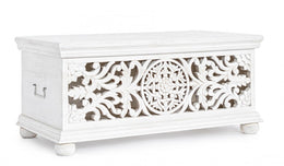 Panca portatutto shabby intarsiata bianca cm 100 x 50 x 45h