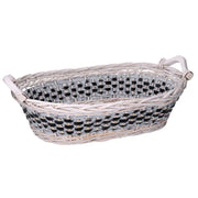 Cesta vimini intreccio azzurro bianco ovale cm67/75x42h12