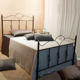 Letto una piazza e mezza in ferro battuto con pediera Nero Oro PRIMULA 130x202x h127cm