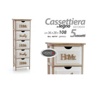 Cassettiera Home Family bianco legno 5 cassetti  cm 36 x 28 x 108 h