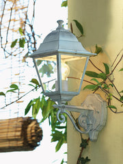 Testa-palo in alluminio pressofuso con diffusori in vetro trasparente, diametro 60 mm, altezza max lampada 170mm, alimentazione 230 V ~ 50 Hz, potenza massima lampade 60W biancoargento